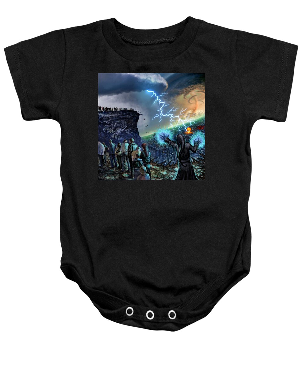 Tony Koehl Baby Onesie featuring the mixed media The Weak Shall Bring Us Down by Tony Koehl