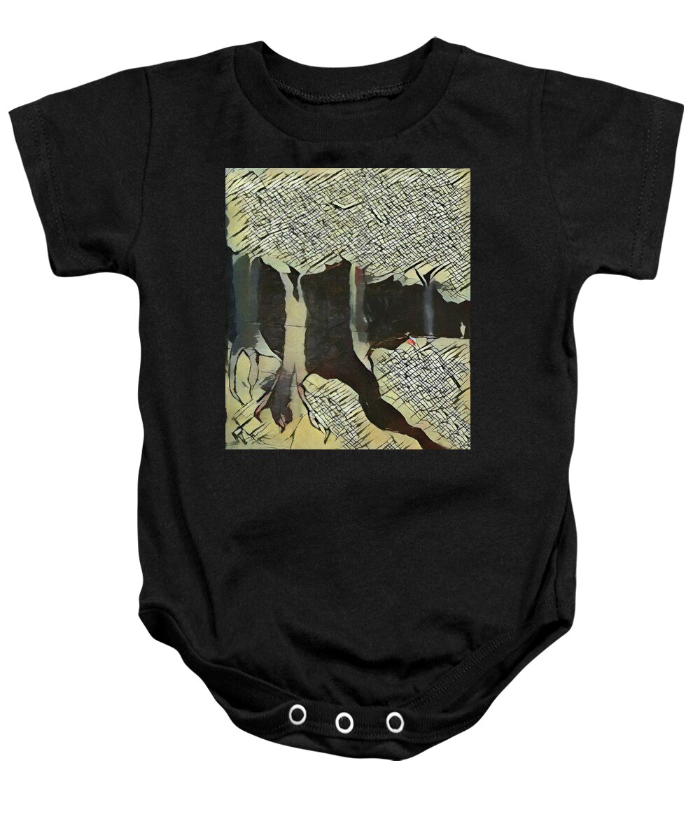 Woods Baby Onesie featuring the painting The Woods are Lovely by Amy Shaw
