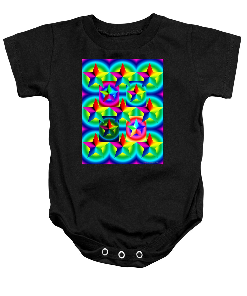 Pentacle Baby Onesie featuring the digital art Thirteen Stars with Ring Gradients by Eric Edelman