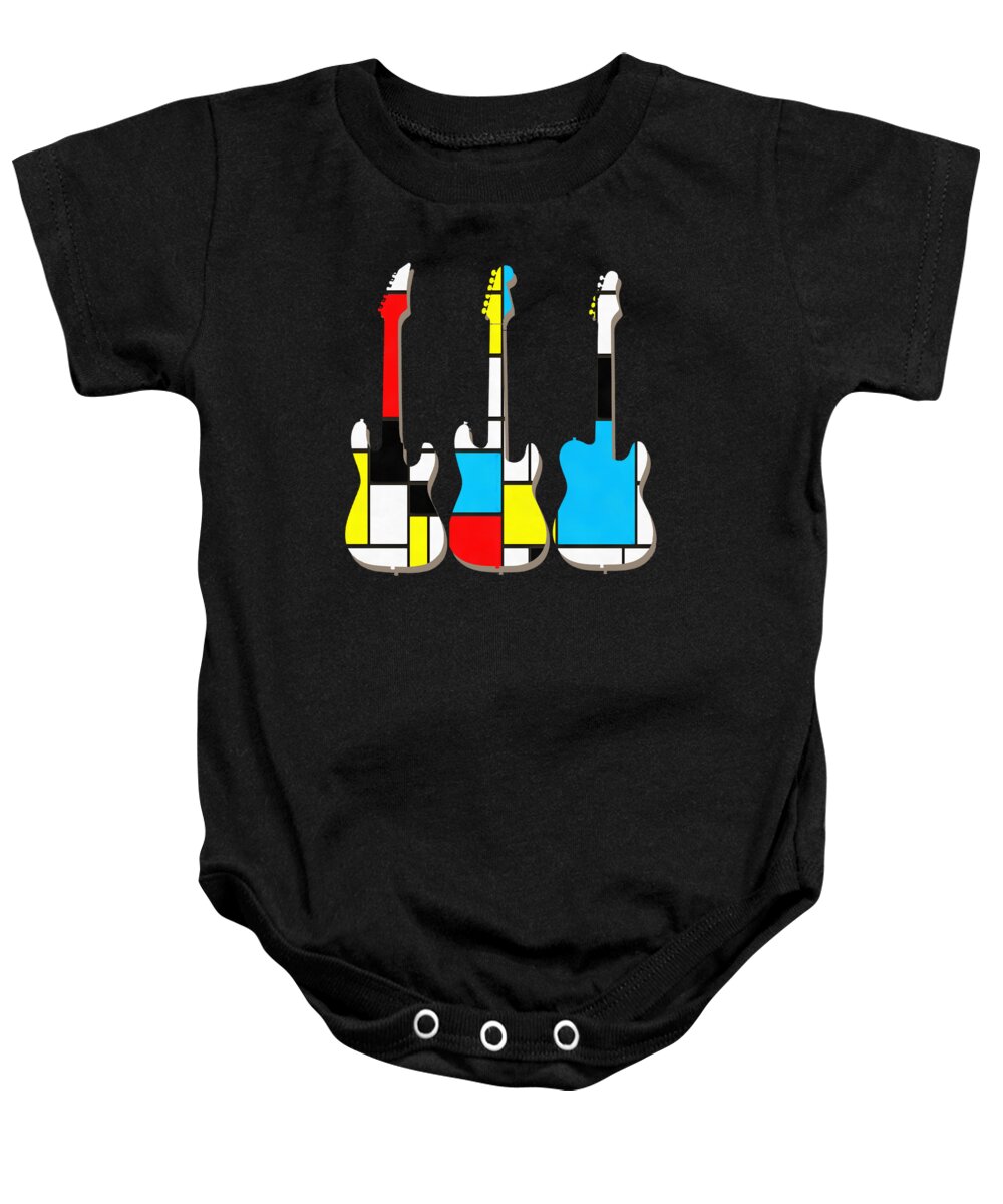 Guitars Baby Onesie featuring the painting Three Guitars Modern Tee by Edward Fielding