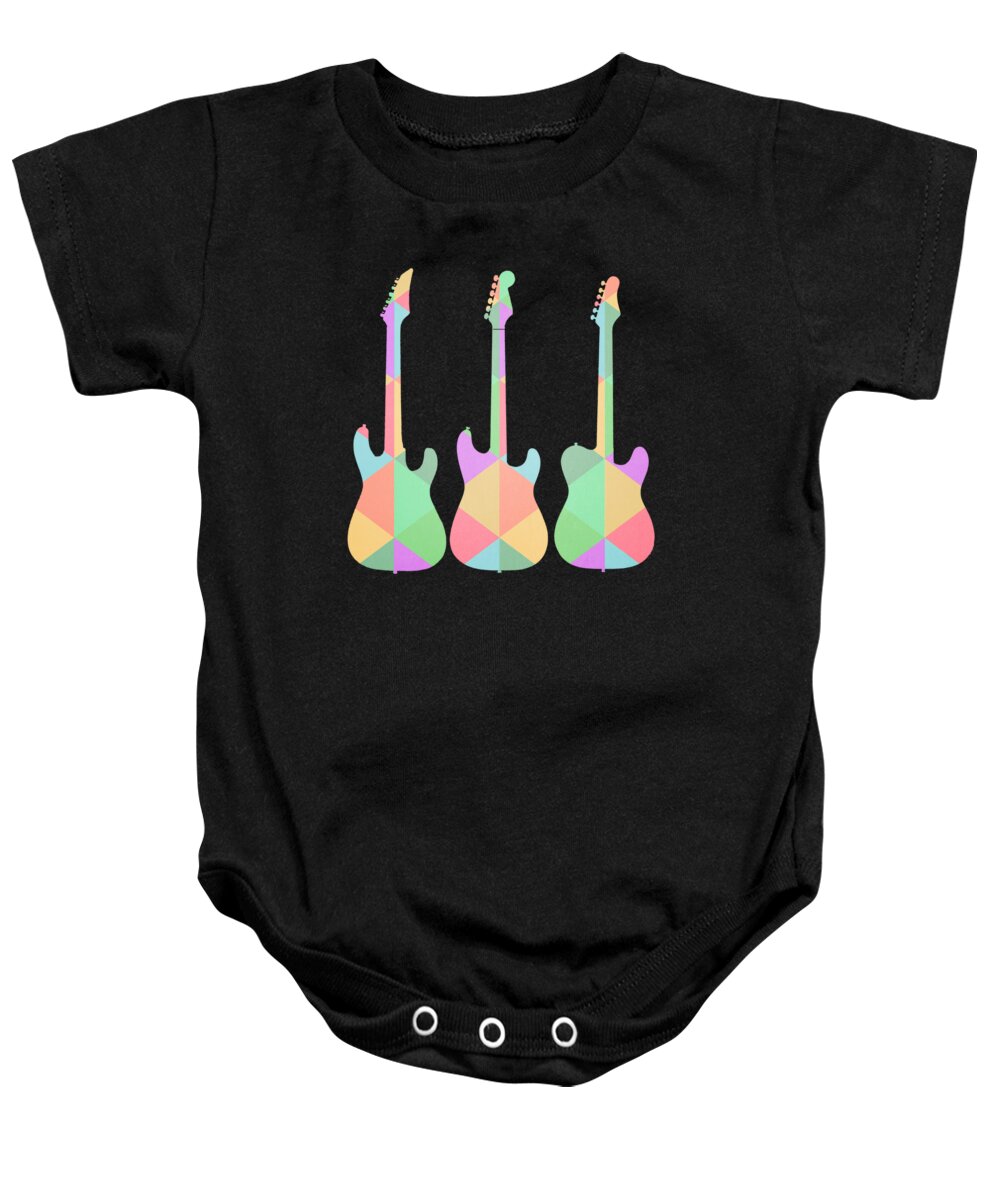 Guitars Baby Onesie featuring the painting Three Guitars Triangles Tee by Edward Fielding