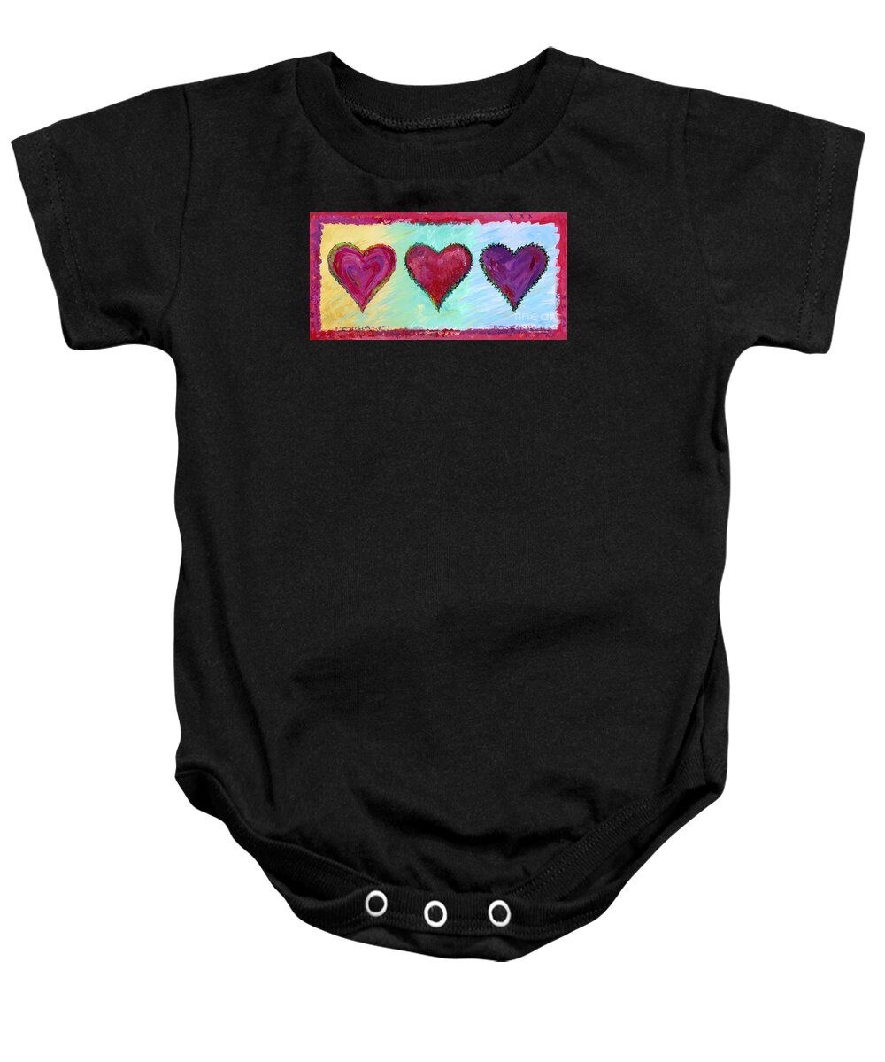 Heart Baby Onesie featuring the painting Three Hearts by Amy Kirkpatrick