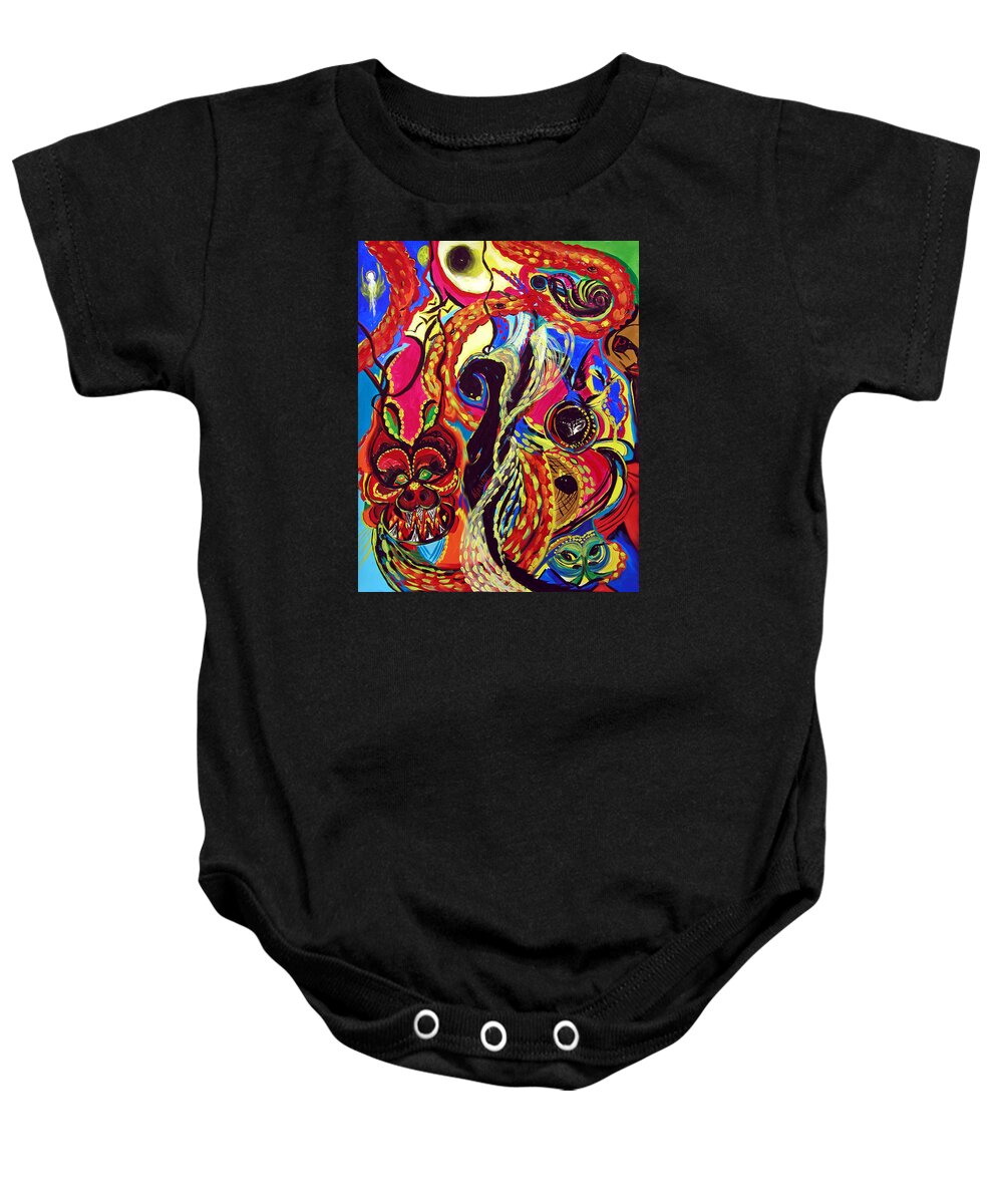 Abstract Baby Onesie featuring the painting Angel And Dragon by Marina Petro
