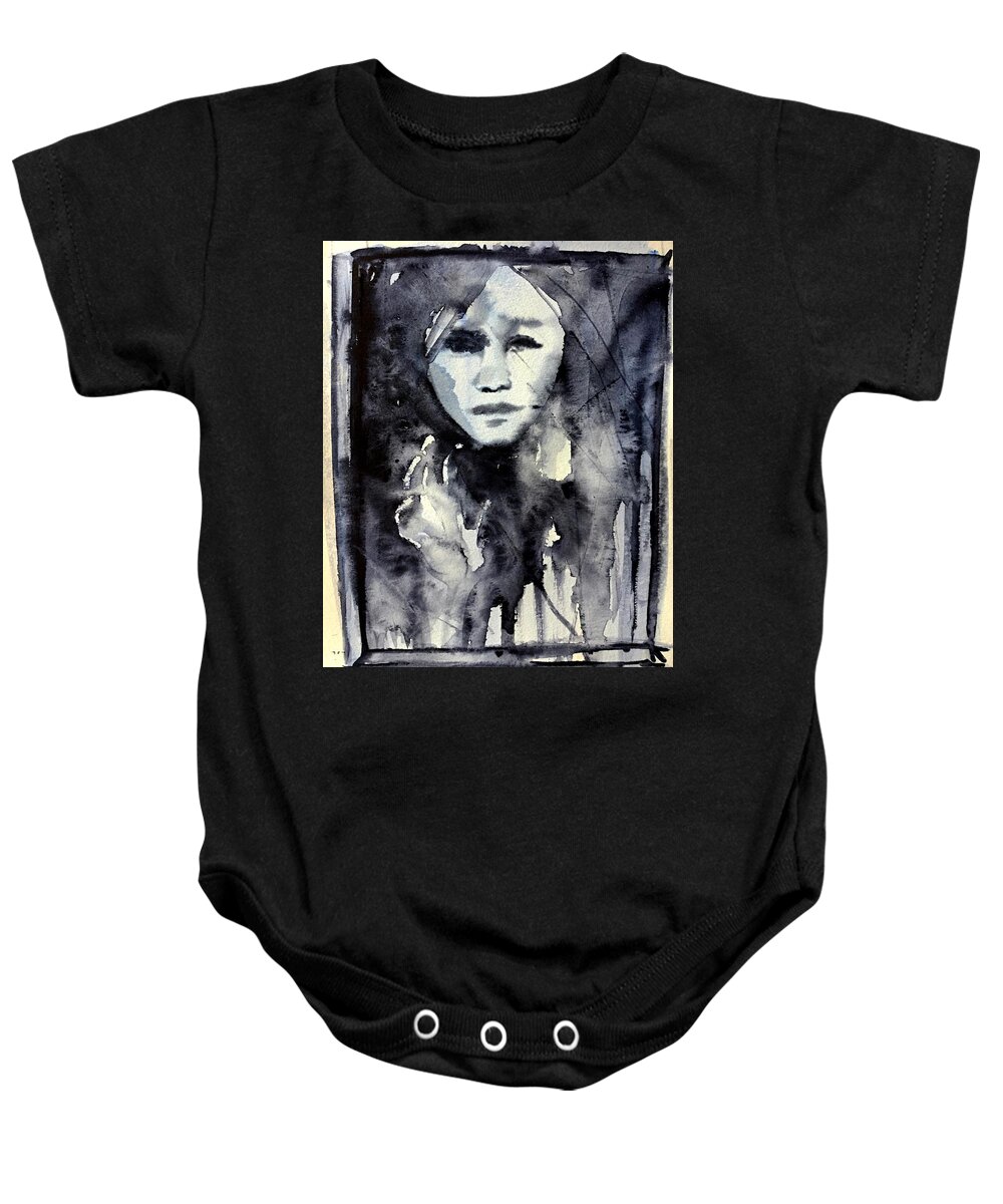 Window Baby Onesie featuring the painting Through the window by Katerina Kovatcheva