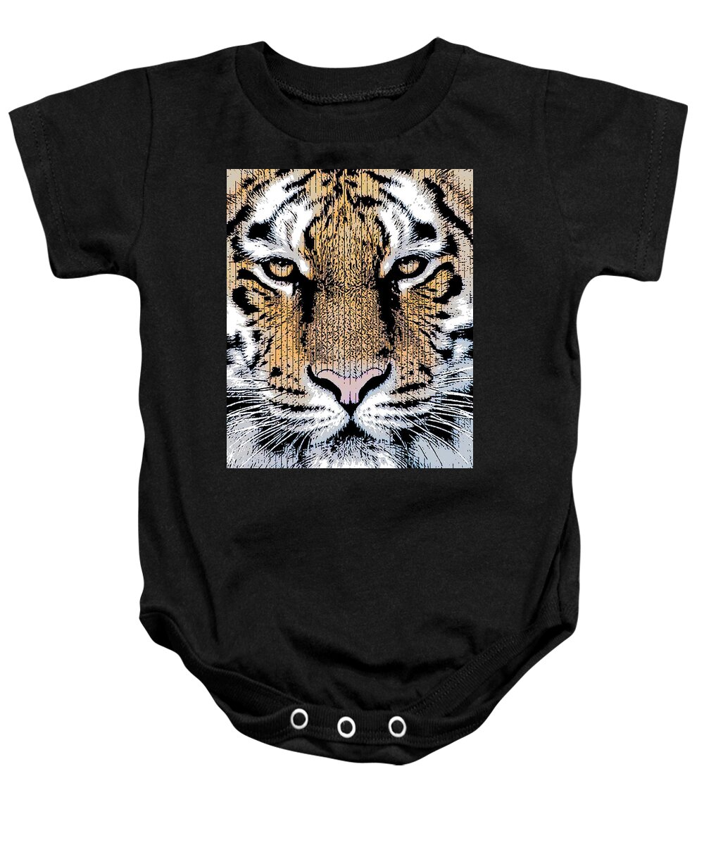Predator Baby Onesie featuring the digital art Tiger Portrait in Graphic Press Style by Garaga Designs