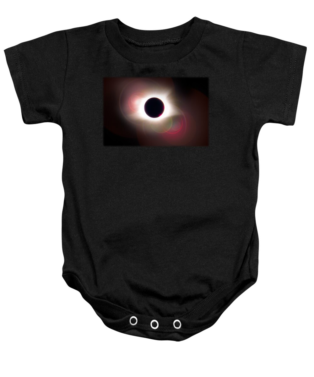 Total Baby Onesie featuring the photograph Total Eclipse of the Sun T Shirt Art with Solar Flares by Debra and Dave Vanderlaan
