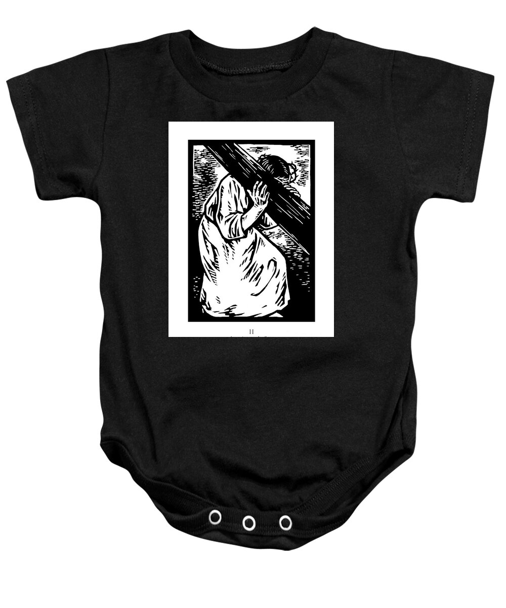 Traditional Stations Of The Cross 02 - Jesus Accepts The Cross Baby Onesie featuring the painting Traditional Stations of the Cross 02 - Jesus Accepts the Cross - JLJCC by Julie Lonneman