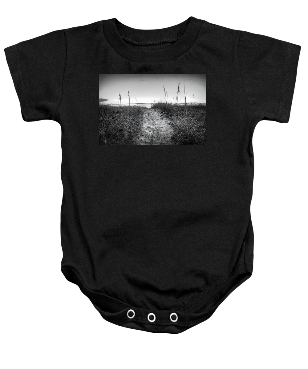 Clouds Baby Onesie featuring the photograph Trail in the Dunes Black and White Drawing Painting by Debra and Dave Vanderlaan