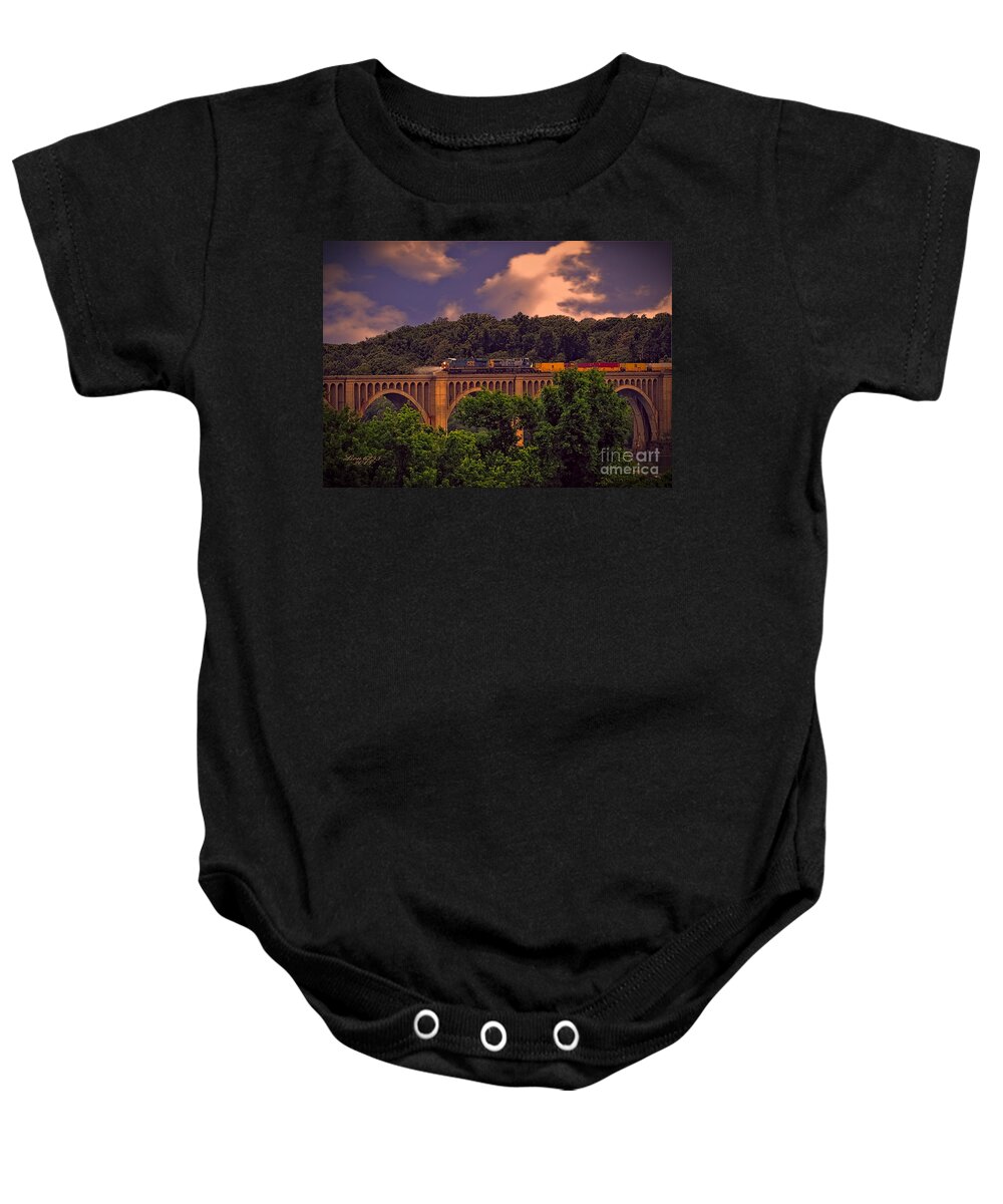 Photoshop Baby Onesie featuring the photograph Train Trestle Over the James by Melissa Messick