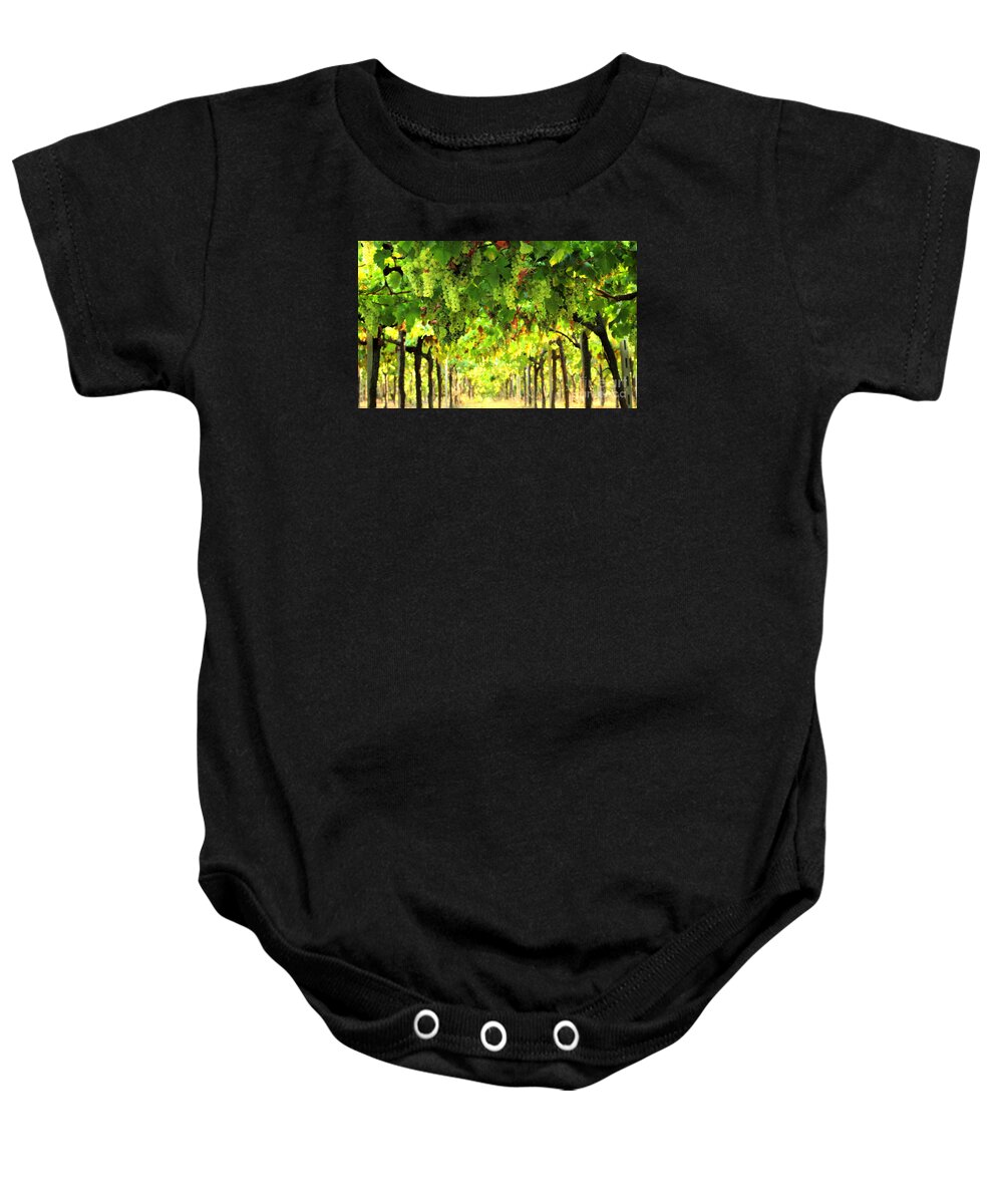 Vineyard Baby Onesie featuring the photograph Trellissed Grapes 3 by Angela Rath