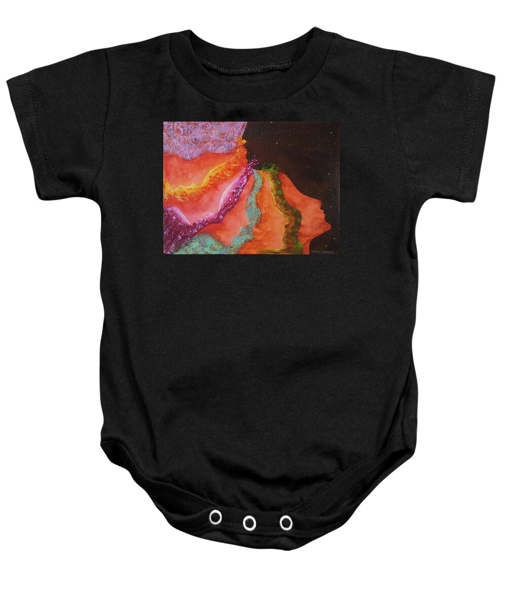 Acrylic Baby Onesie featuring the painting Tribal Sisters by Diana Hrabosky