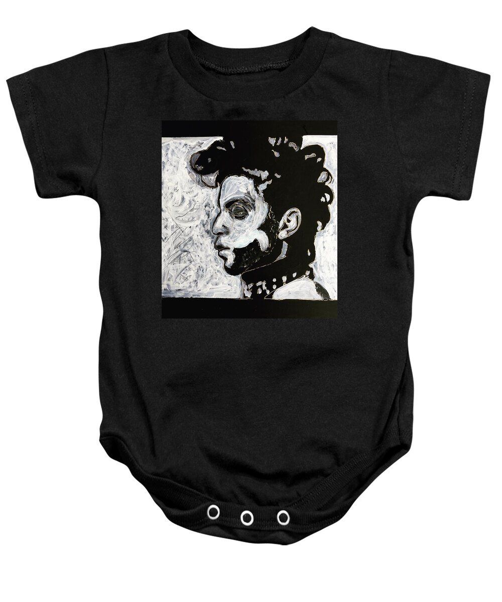 Prince Baby Onesie featuring the painting Tribute to Prince by Neal Barbosa