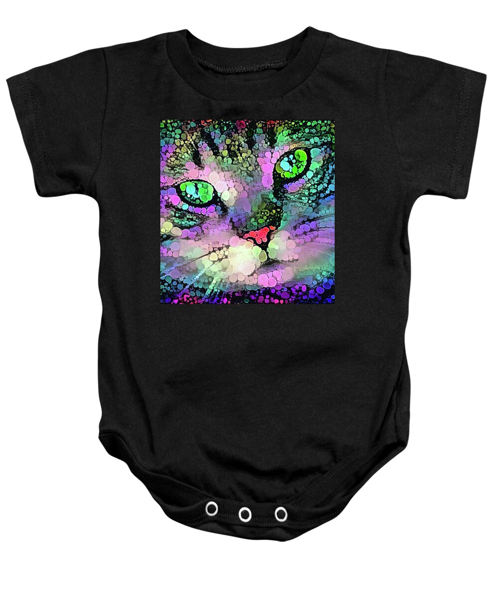 Cat Baby Onesie featuring the photograph Trippy cat with colorful dots by Matthias Hauser