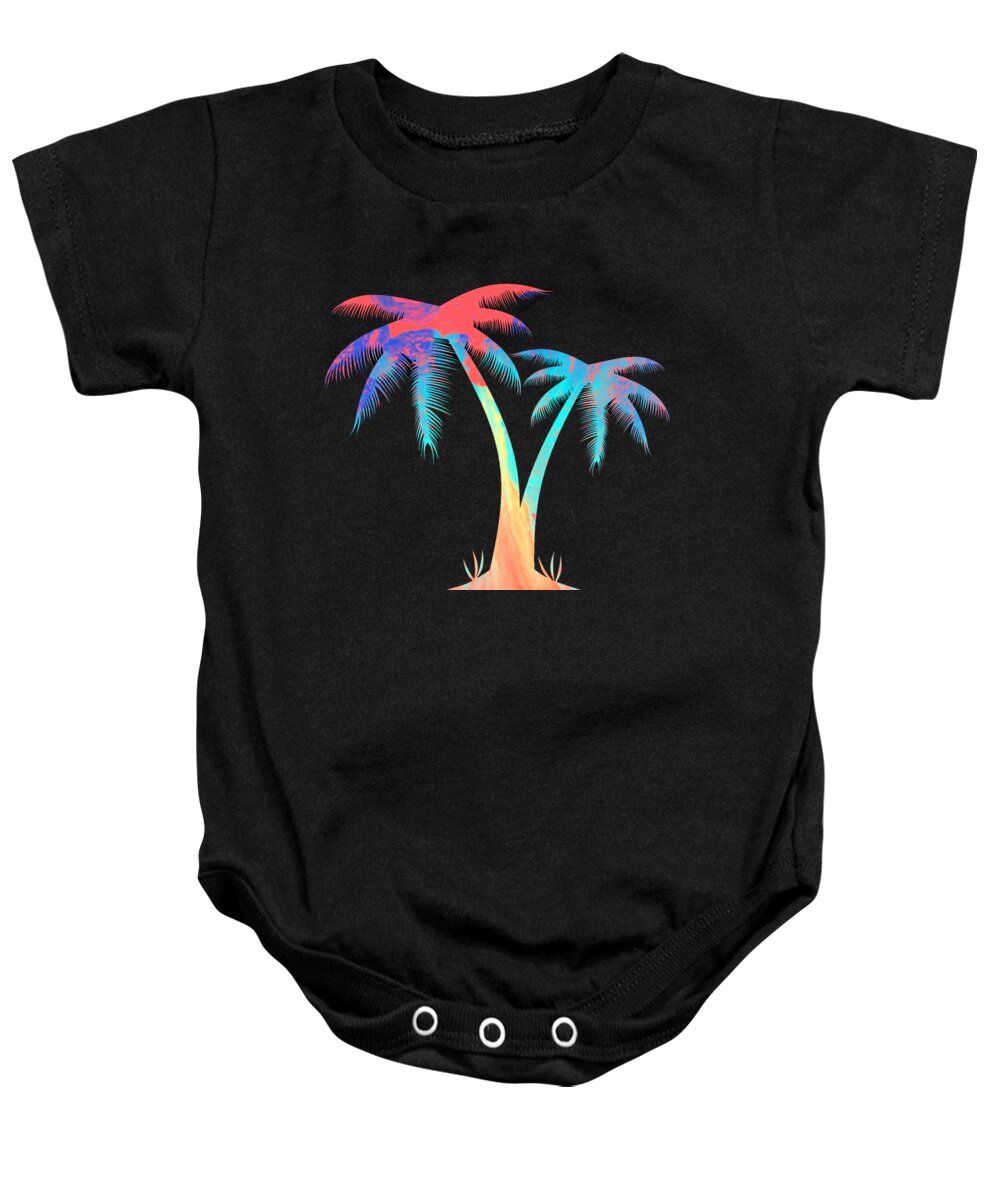 Palm Baby Onesie featuring the digital art Tropical Palm Trees by Rachel Hannah