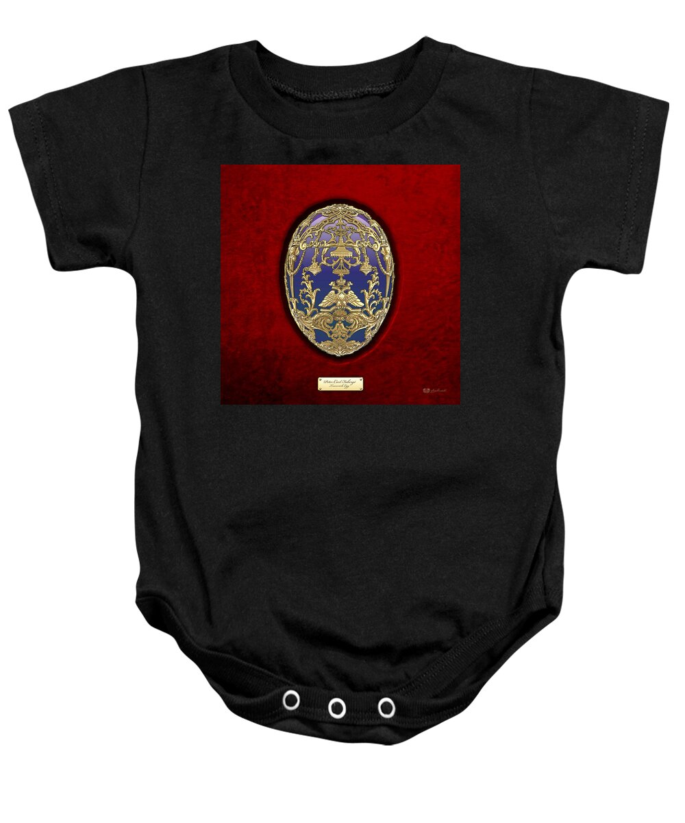 Treasure Trove By Serge Averbukh Baby Onesie featuring the photograph Tsarevich Faberge Egg on Red Velvet by Serge Averbukh