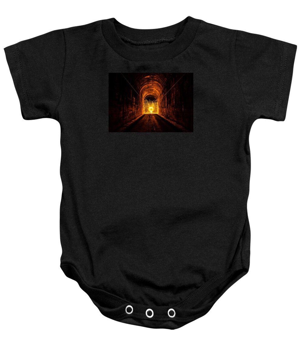 Steel Baby Onesie featuring the photograph Tunnel Sparks by Pelo Blanco Photo