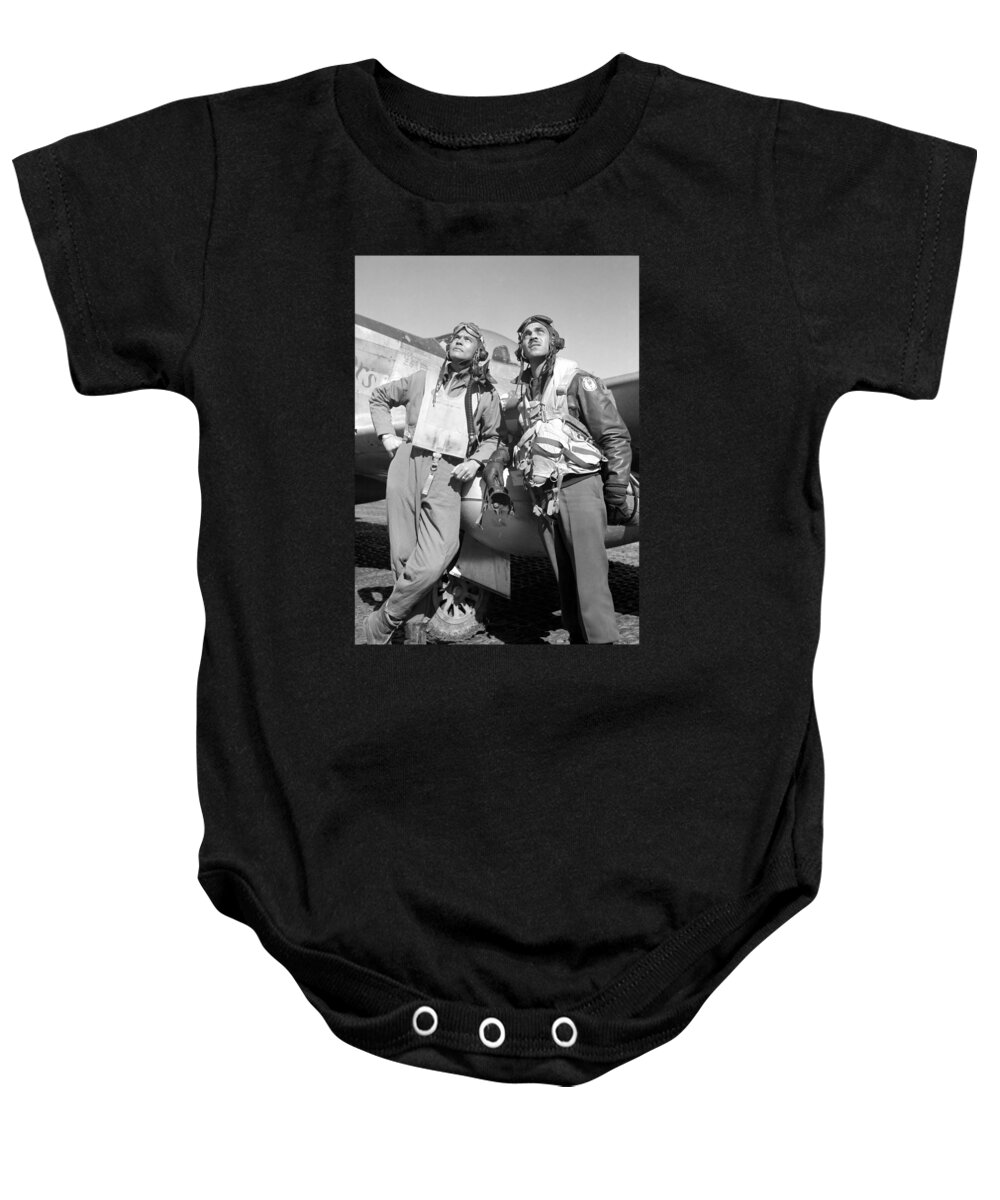 Benjamin Davis Baby Onesie featuring the photograph Tuskegee Airmen by War Is Hell Store