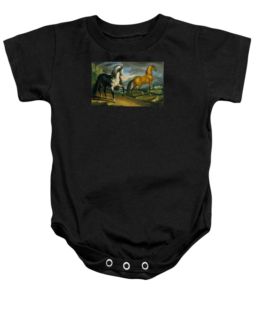 Theodore Gericault Baby Onesie featuring the painting Two Horses by Theodore Gericault