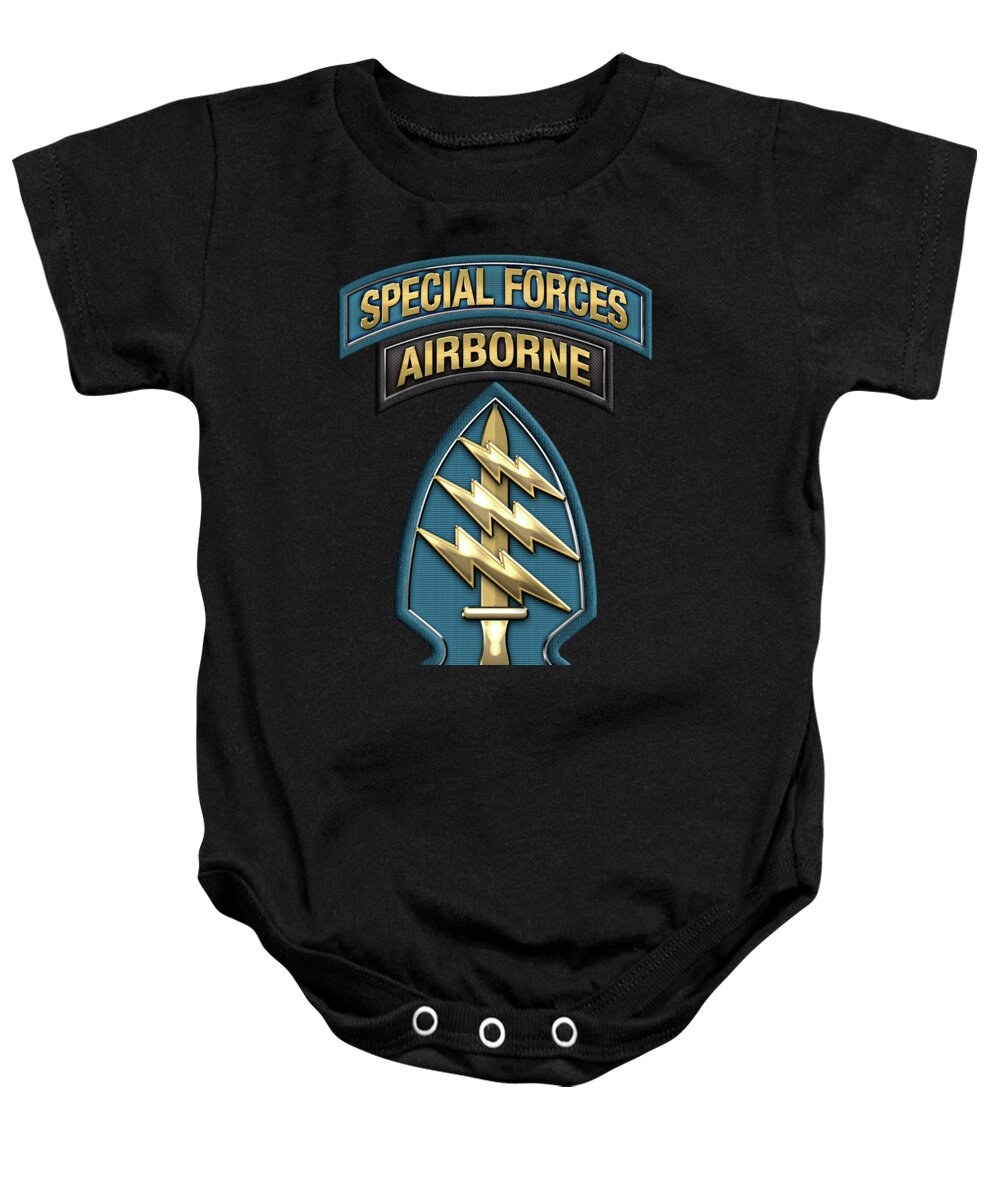 'military Insignia & Heraldry' Collection By Serge Averbukh Baby Onesie featuring the digital art U. S. Army Special Forces - Green Berets S S I over Black Velvet by Serge Averbukh