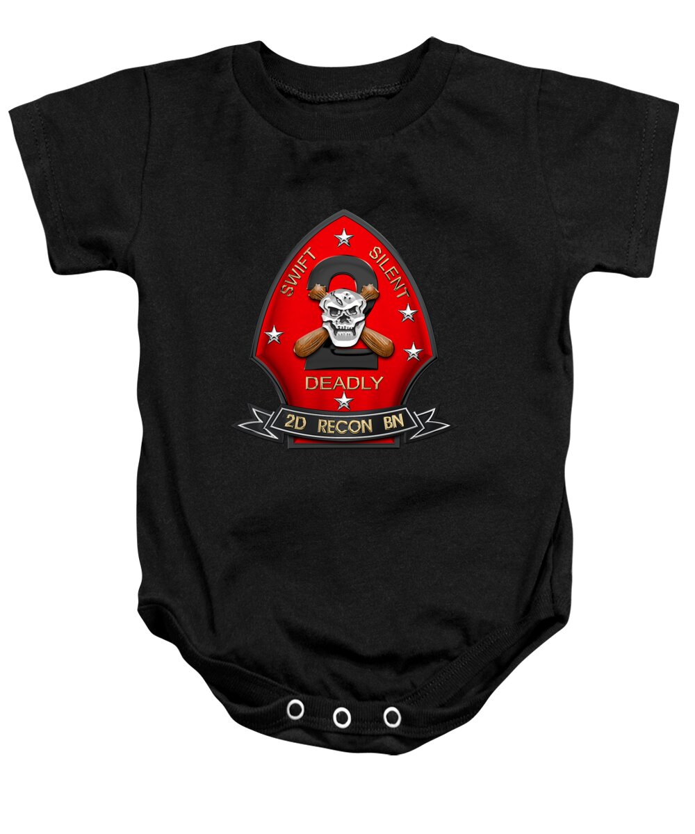 'military Insignia & Heraldry' Collection By Serge Averbukh Baby Onesie featuring the digital art U S M C 2nd Reconnaissance Battalion - 2nd Recon Bn Insignia over Black Velvet by Serge Averbukh
