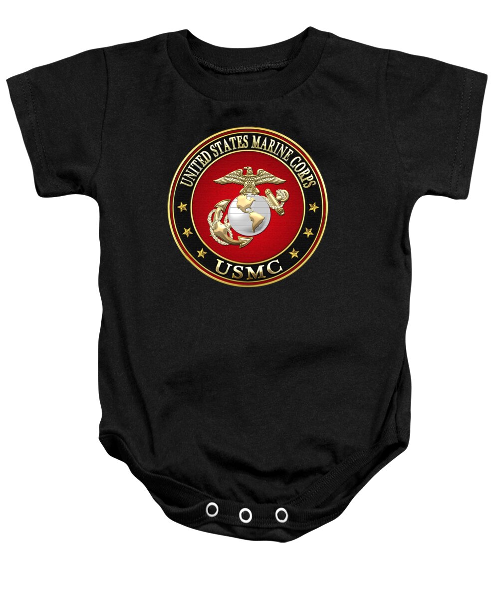 'military Insignia & Heraldry 3d' Collection By Serge Averbukh Baby Onesie featuring the digital art U S M C Eagle Globe and Anchor - E G A on Black Velvet by Serge Averbukh