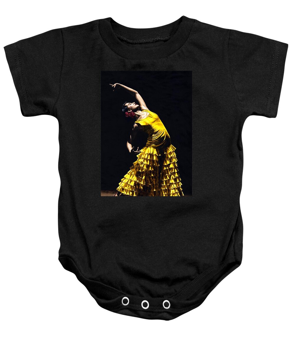Flamenco Baby Onesie featuring the painting Un momento intenso del flamenco by Richard Young