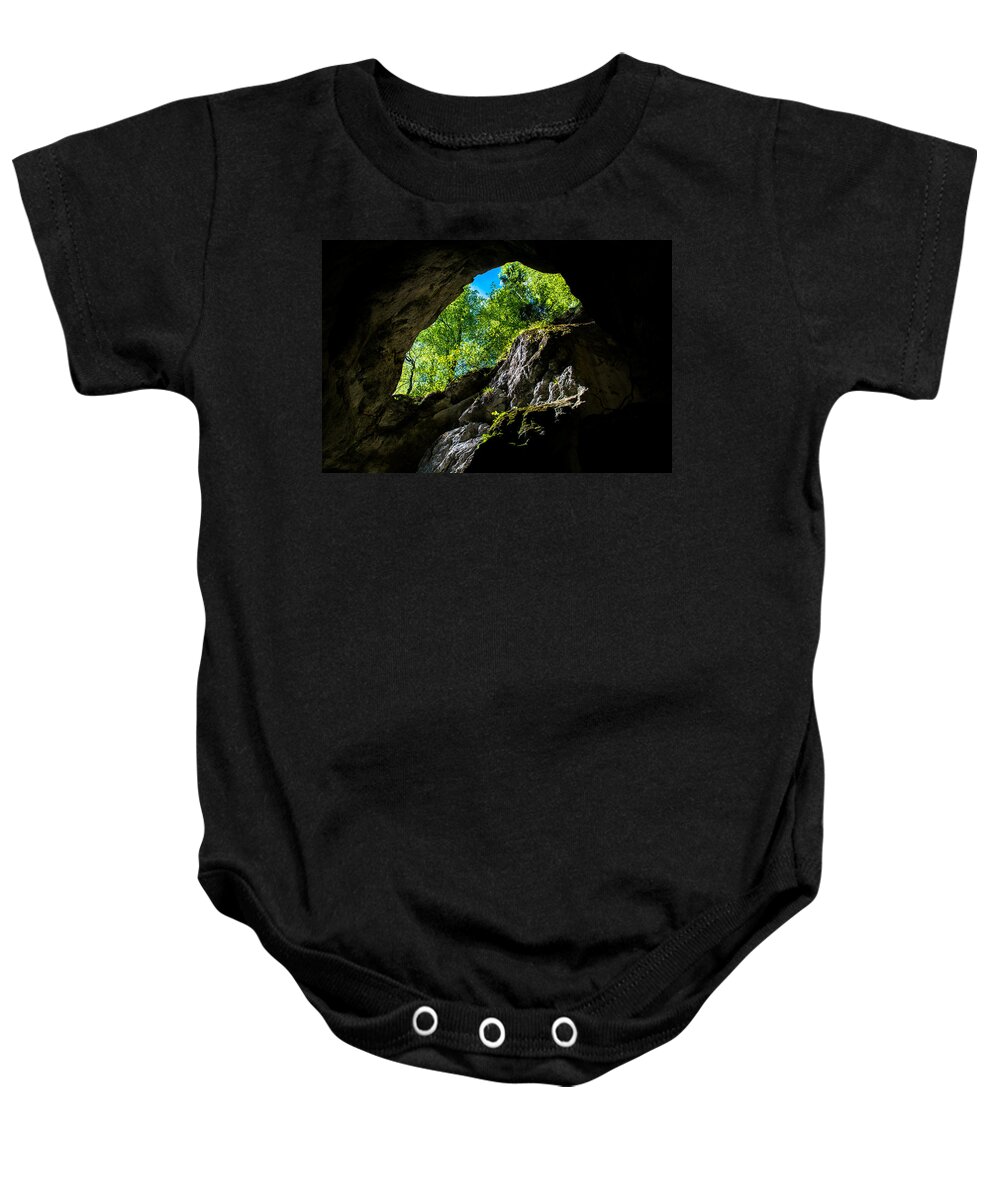 Cave Baby Onesie featuring the photograph Underworld Exit by Andreas Berthold