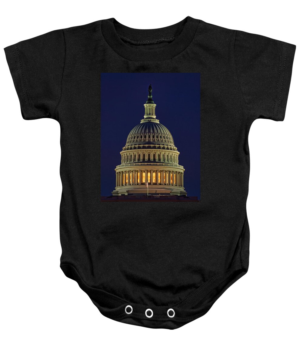 America Baby Onesie featuring the photograph U.S. Capitol at Night by Nick Zelinsky Jr