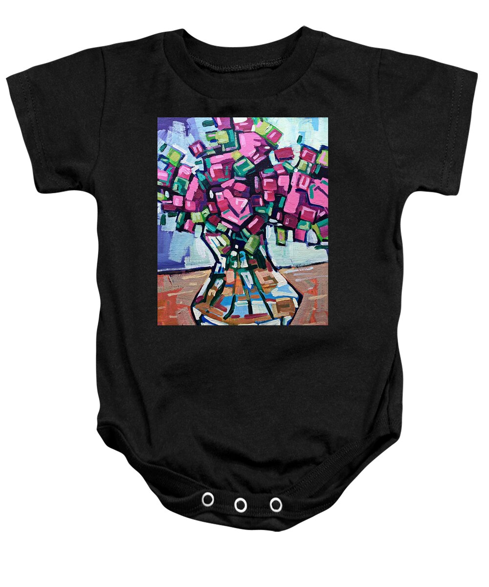Still Life Baby Onesie featuring the painting Vase with roses by Enrique Zaldivar