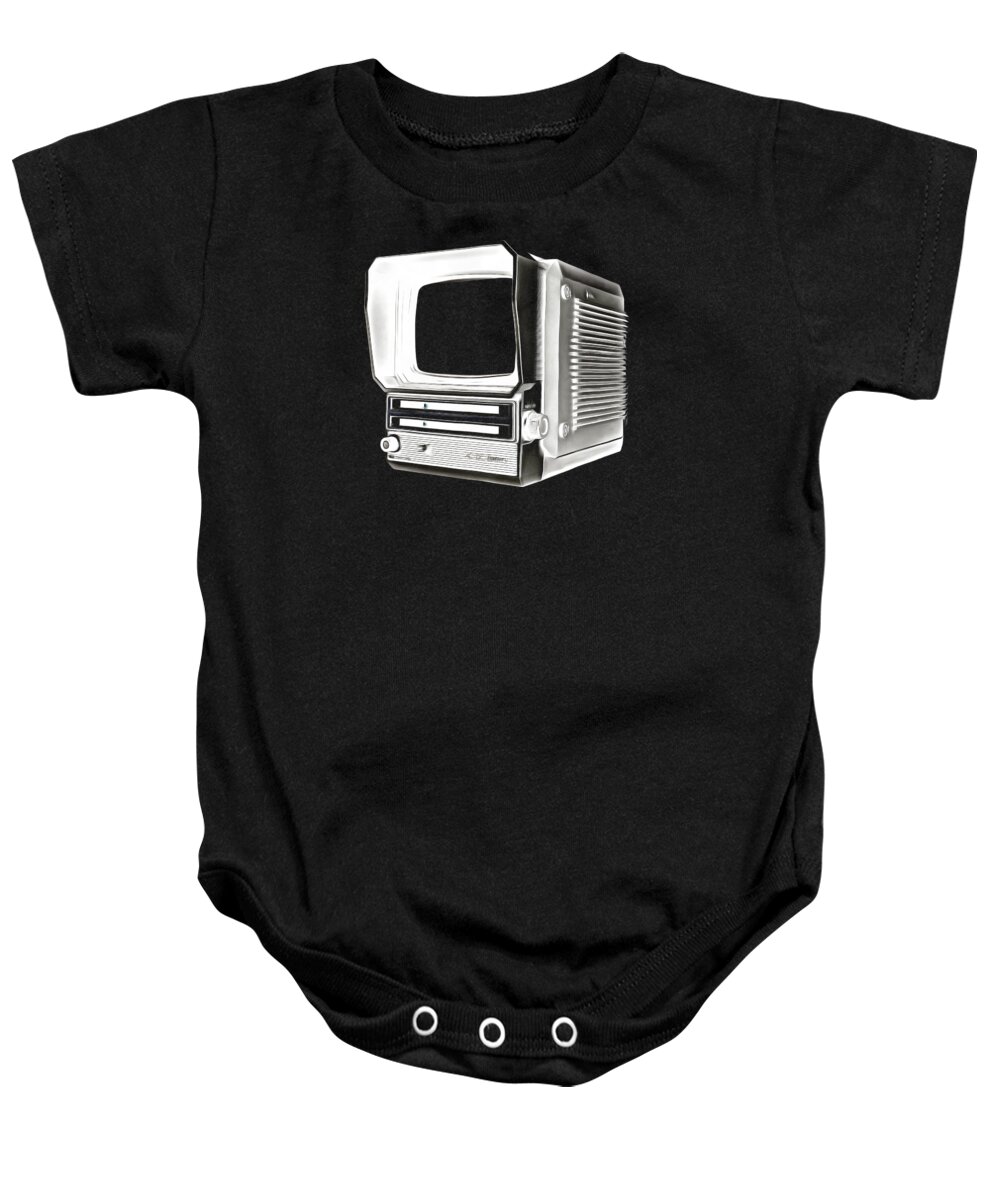 Tv Baby Onesie featuring the digital art Vintage Portable Television Tee by Edward Fielding