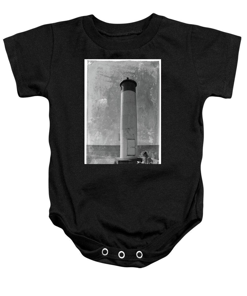 Whitby Baby Onesie featuring the photograph Vintage Whitby Lighthouse by Nina Silver