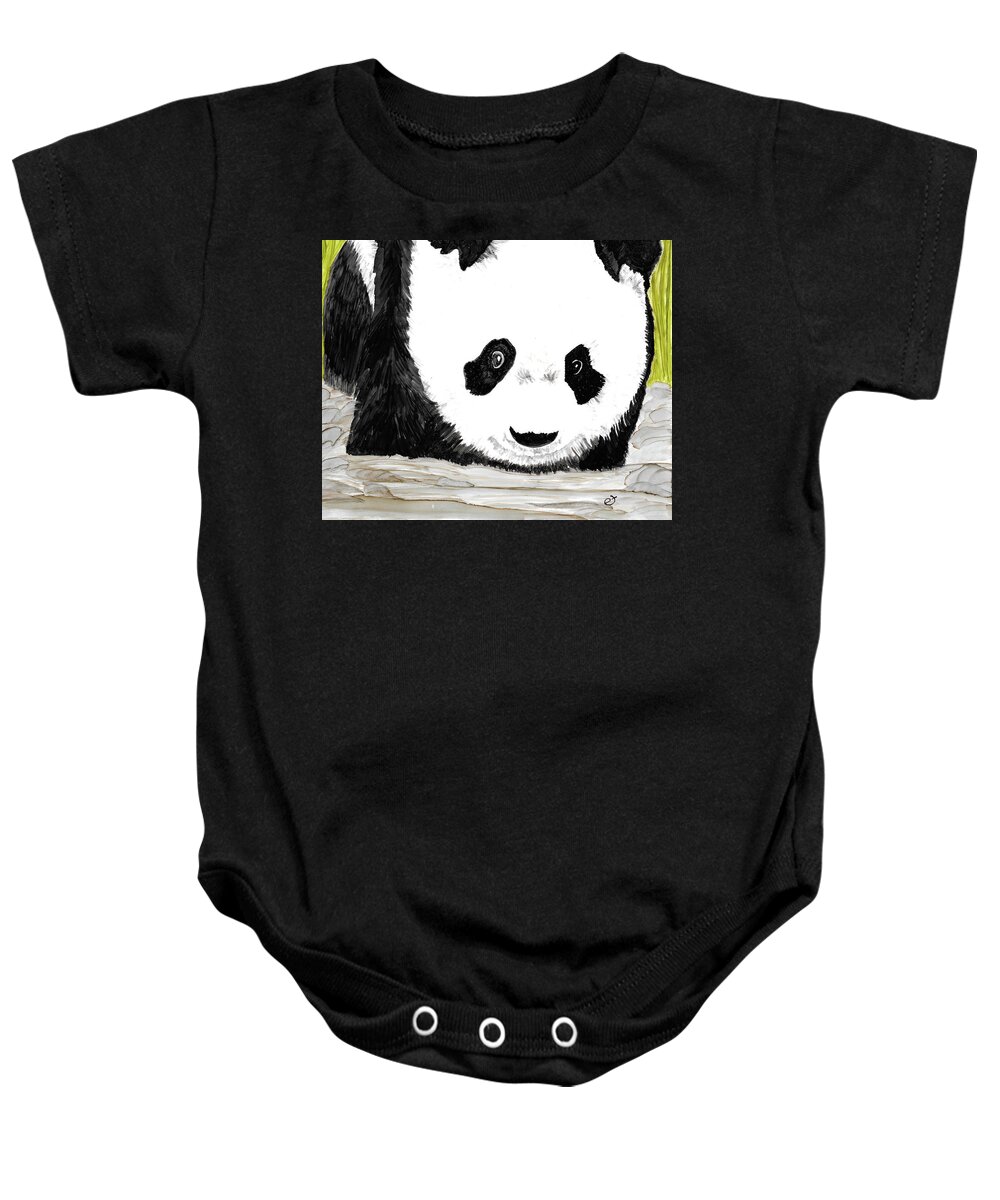Panda Baby Onesie featuring the painting Vivi's Pet Panda by Eli Tynan