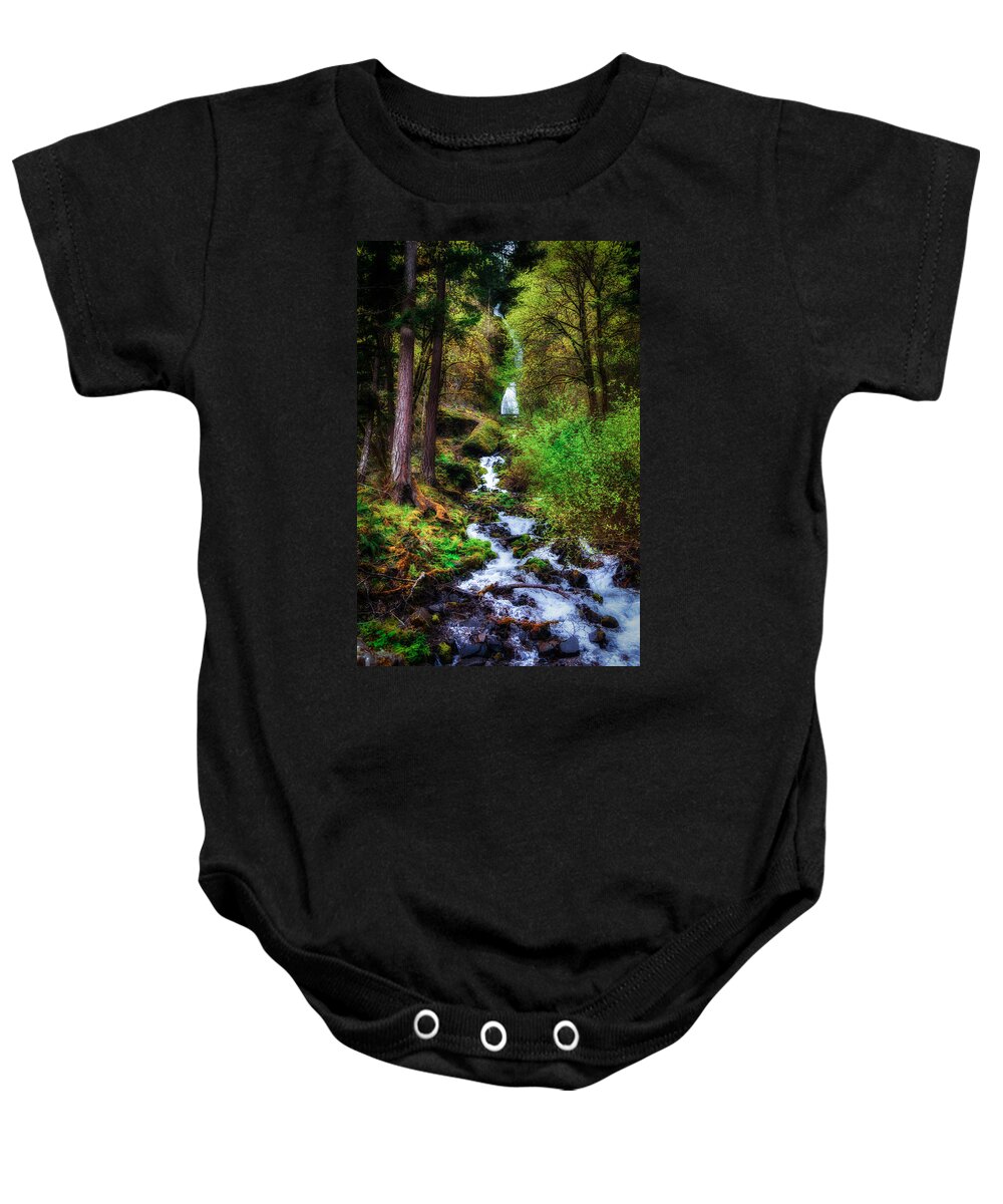 Wahkenna Falls Baby Onesie featuring the photograph Wahkeena Falls by Harry Spitz