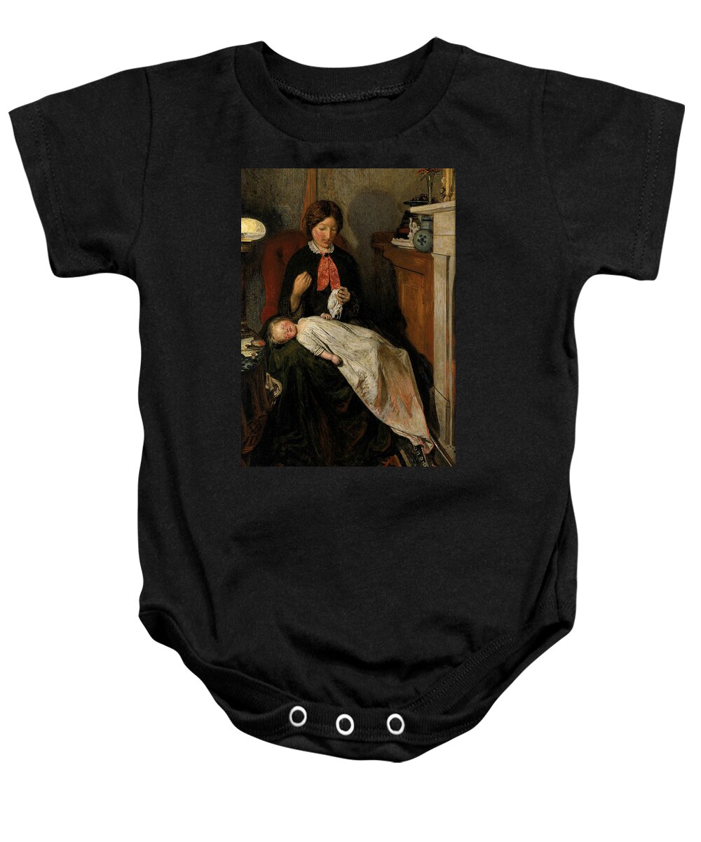 19th Century Art Baby Onesie featuring the painting Waiting - An English Fireside of 1854-55 by Ford Madox Brown