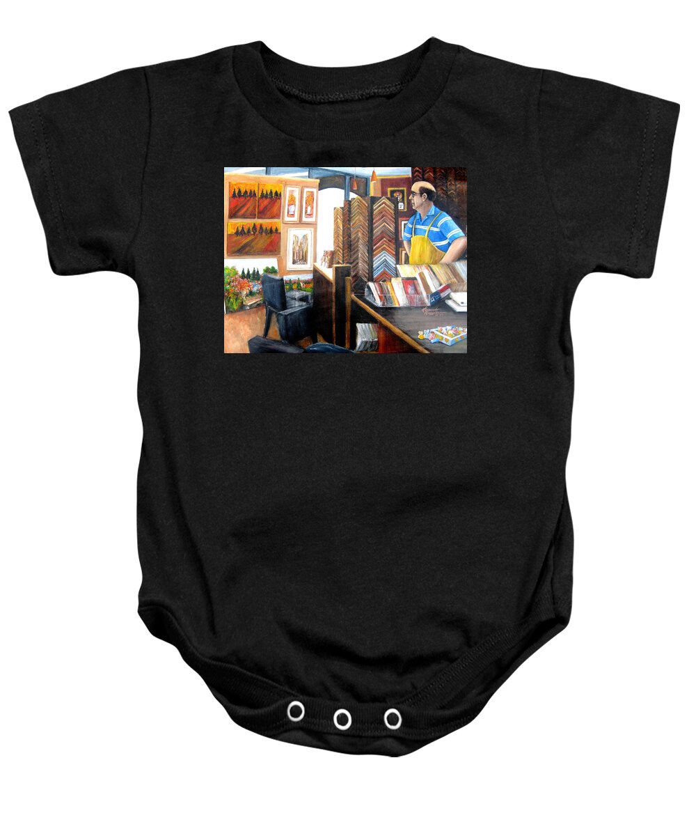 People Baby Onesie featuring the painting Waiting For Customers by Leonardo Ruggieri
