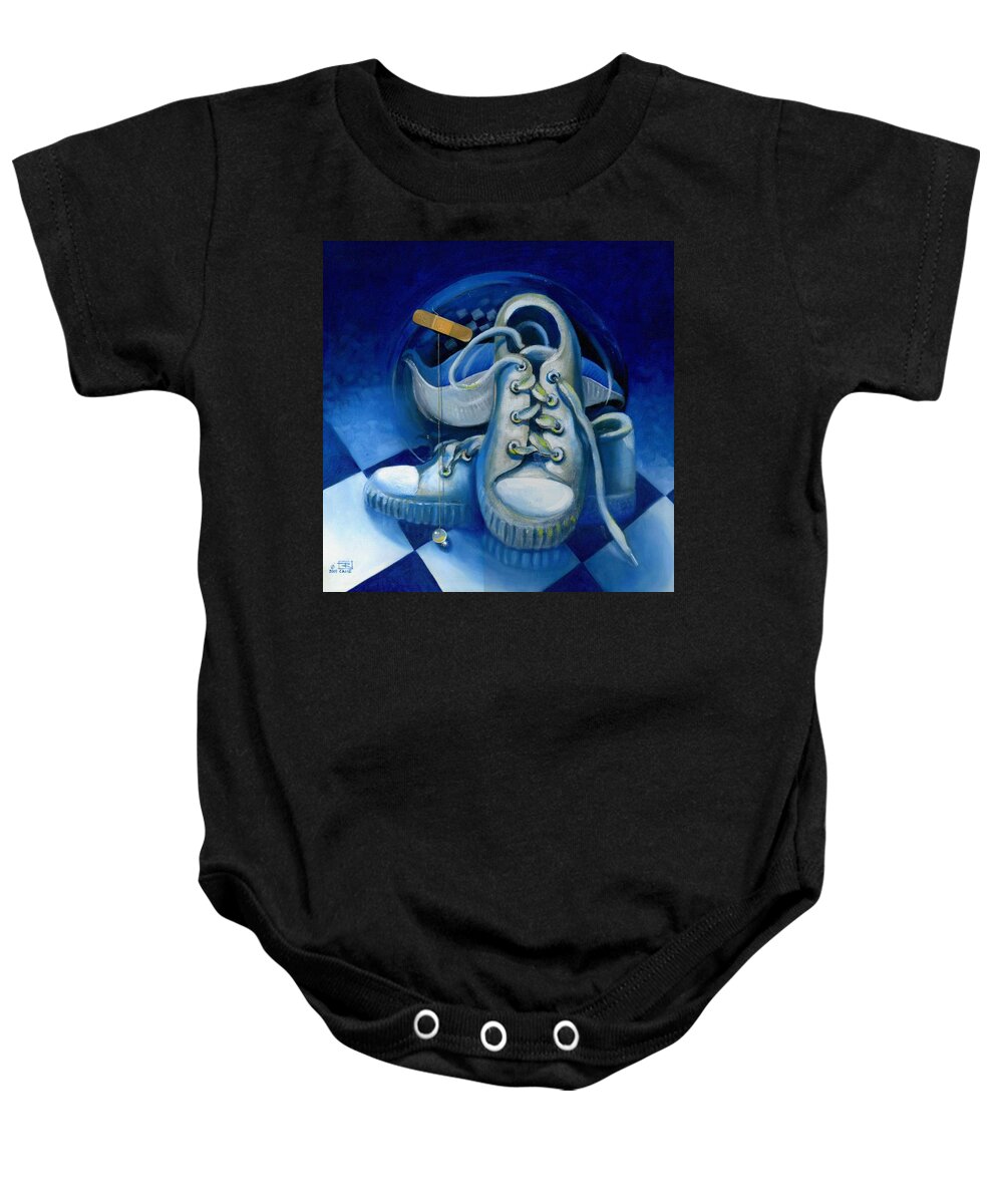 Surrealism Baby Onesie featuring the painting Walk for Health by Roger Calle