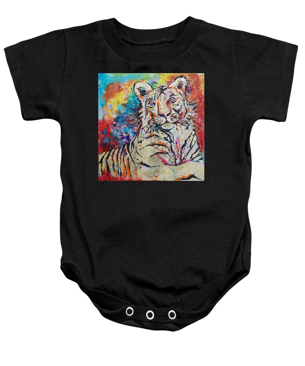 Tiger Baby Onesie featuring the painting Watchful Tigeress by Jyotika Shroff