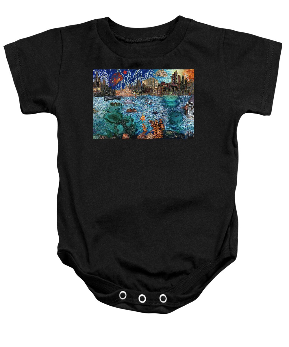 City Baby Onesie featuring the painting Water City by Emily McLaughlin