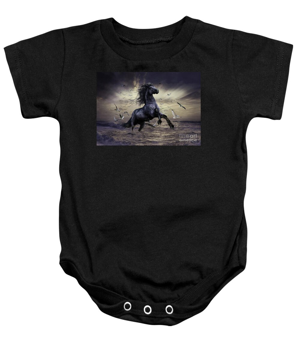 Water Horse Baby Onesie featuring the mixed media Racing before the Storm by Shanina Conway