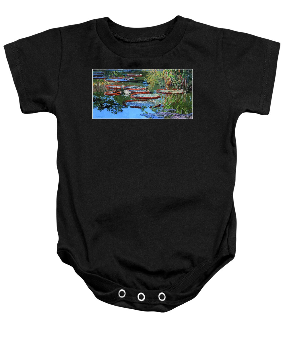 Garden Pond Baby Onesie featuring the painting Water Lilies for Amelia by John Lautermilch