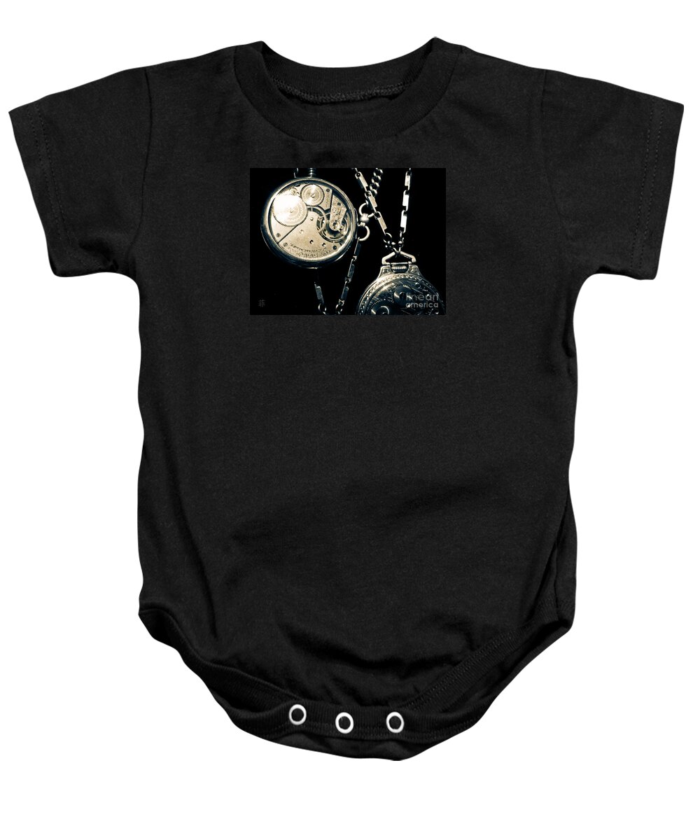Clock Baby Onesie featuring the photograph What Makes Time by Fei A