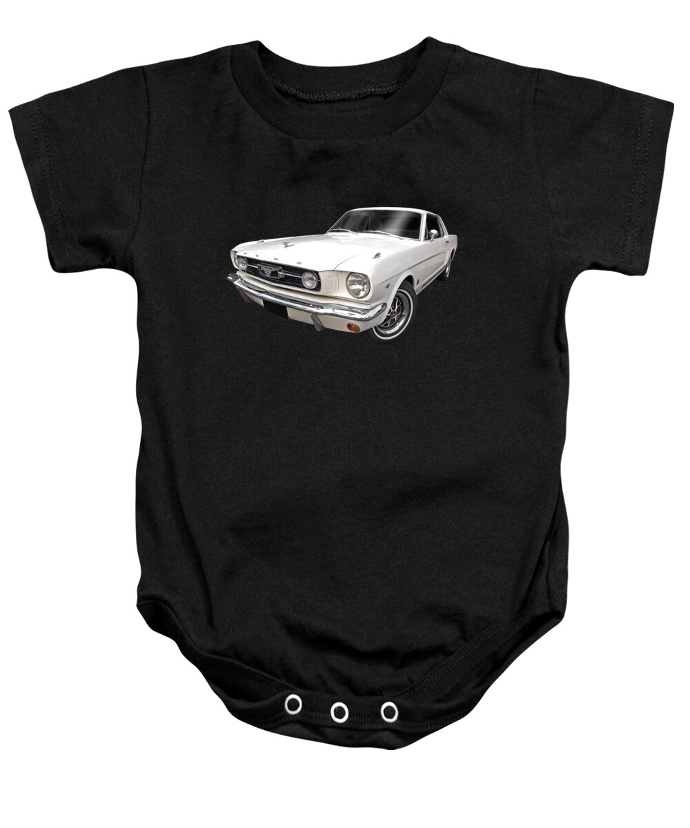 Ford Mustang Baby Onesie featuring the photograph White 1966 Mustang by Gill Billington