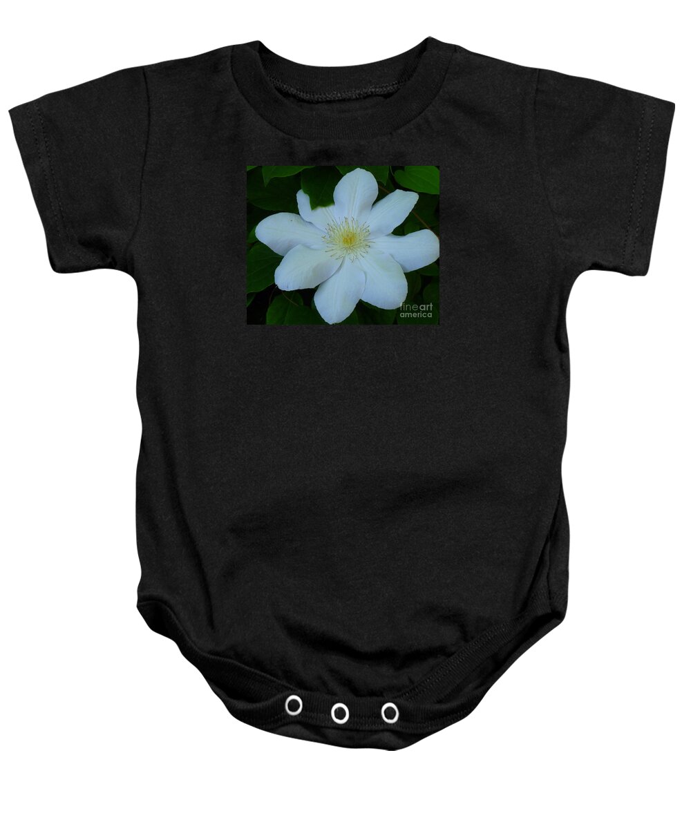 Floral Baby Onesie featuring the photograph White Clematis Aneta by Lingfai Leung