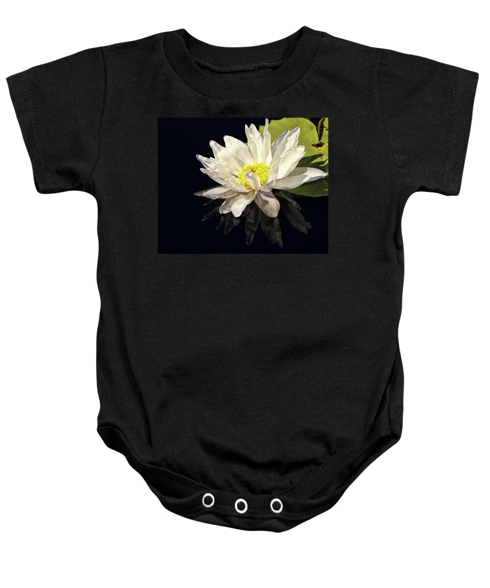 Water Lily Baby Onesie featuring the photograph White Water Lily Reflection by Judy Vincent