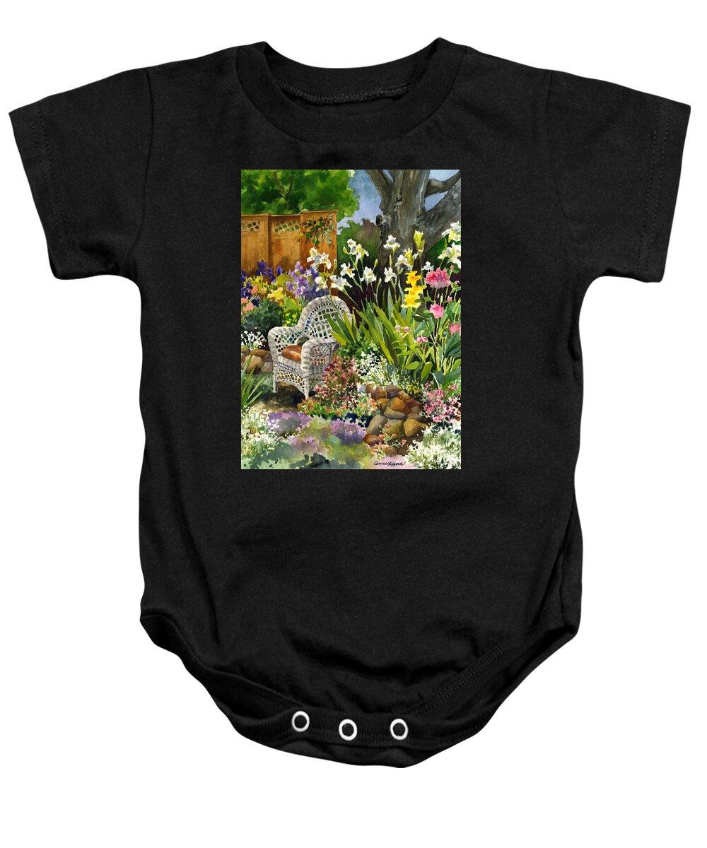 Wicker Chair Painting Baby Onesie featuring the painting Wicker Chair by Anne Gifford