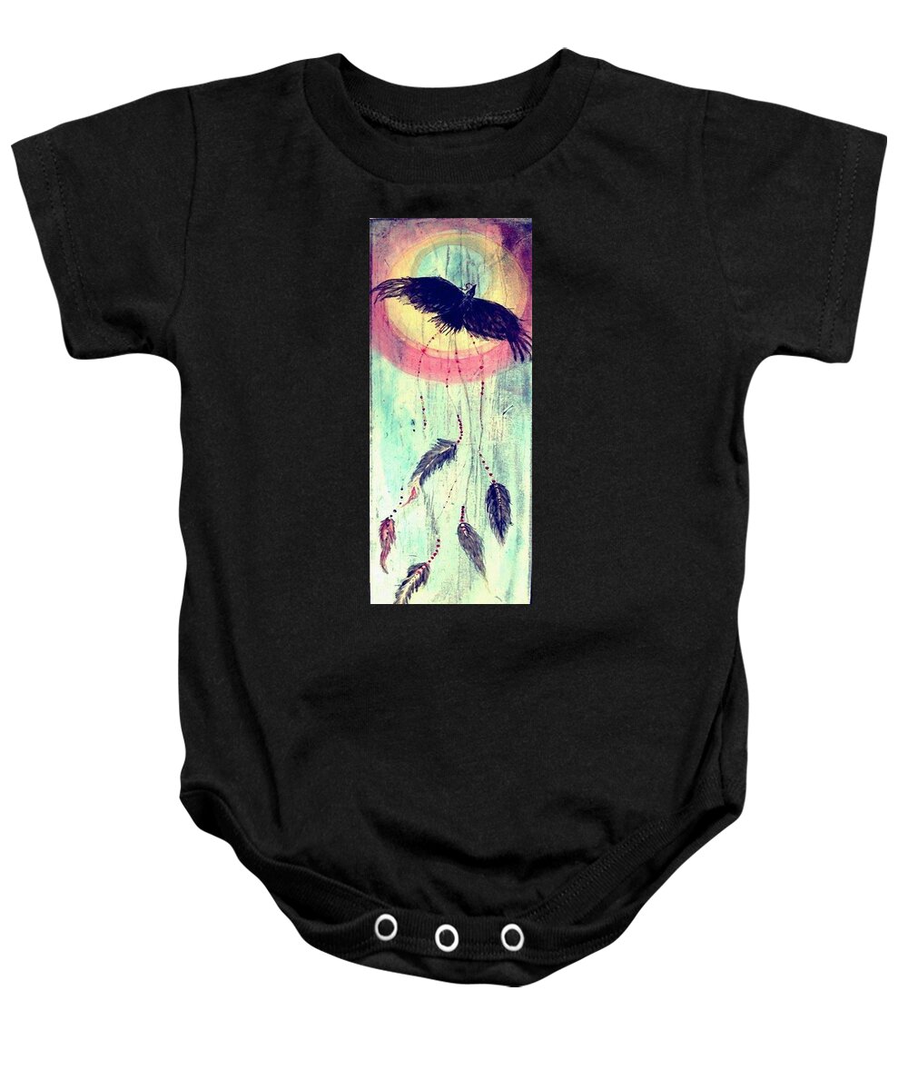 Raven Baby Onesie featuring the painting Wings by 'REA' Gallery