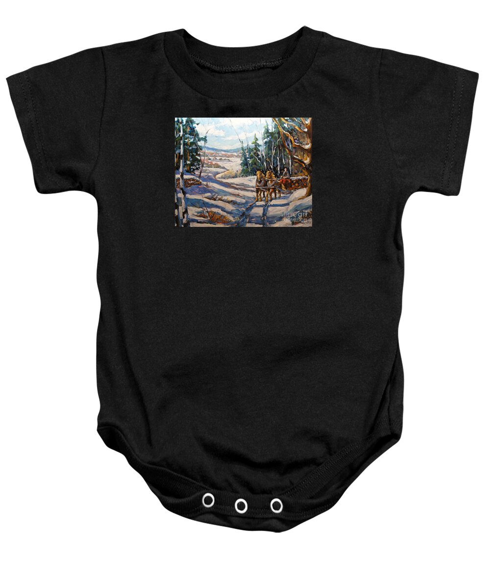 Painting Baby Onesie featuring the painting Winter Scene Loggers Horses by Prankearts by Richard T Pranke