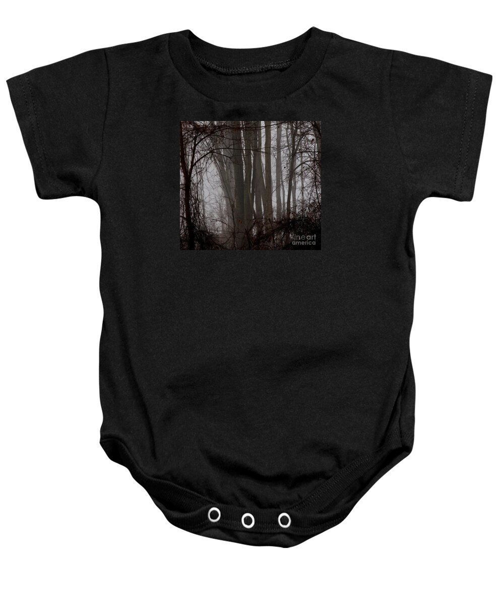 Woods Baby Onesie featuring the photograph Winter Woods by Linda Shafer