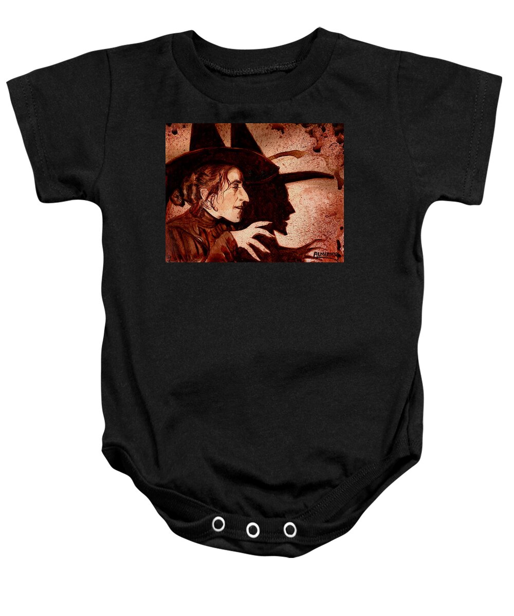 Ryan Almighty Baby Onesie featuring the painting WIZARD OF OZ WICKED WITCH - dry blood by Ryan Almighty