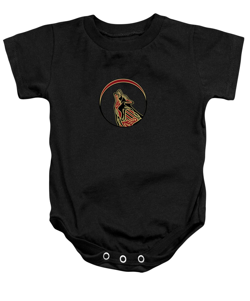 Wolf Baby Onesie featuring the digital art Wolf Totem In Scarlet and Gold by Patricia Keith